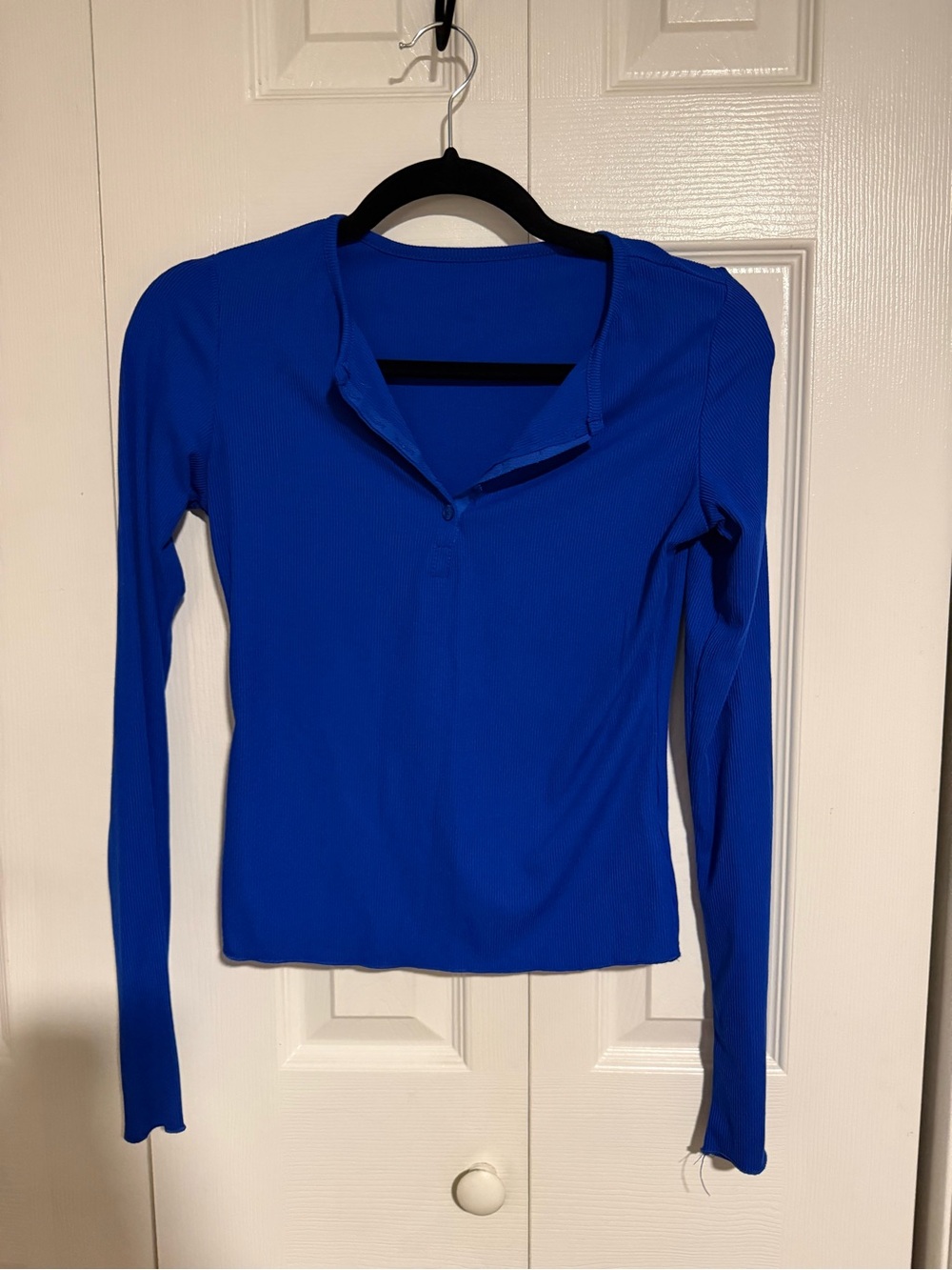 SHEIN Royal Blue Ribbed Long-Sleeve Henley Top